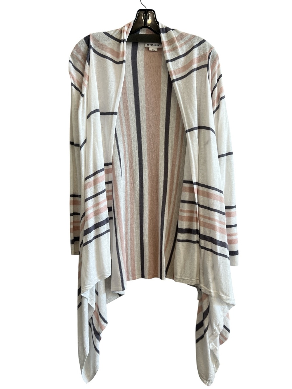Linen Blend Artisan Ny Open-Front Striped Waterfall Cardigan